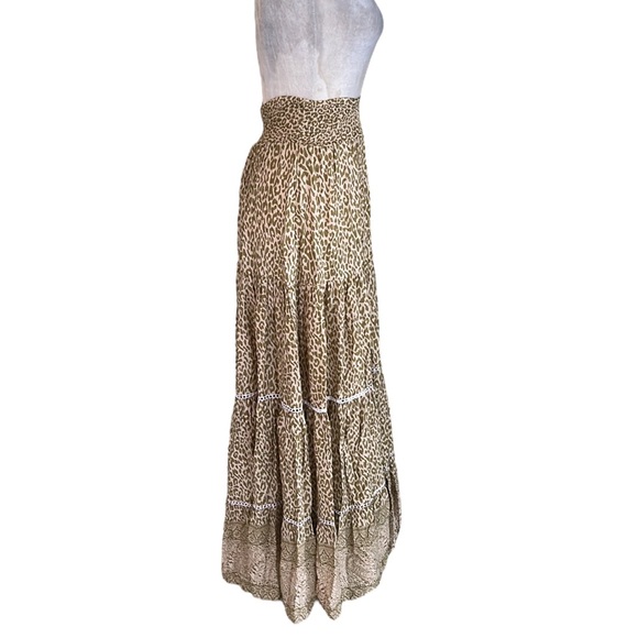 Sea Lustre Cruz Tan Leopard Tiger Animal Print Smocked Tiered Maxi Skirt - XS - Picture 7 of 14